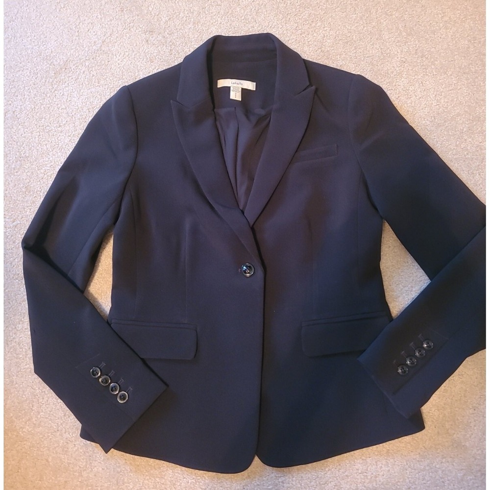 Lark‎ & Ro Size 2 Black Blazer Jacket Suit Coat Classic Basic Closet Staple